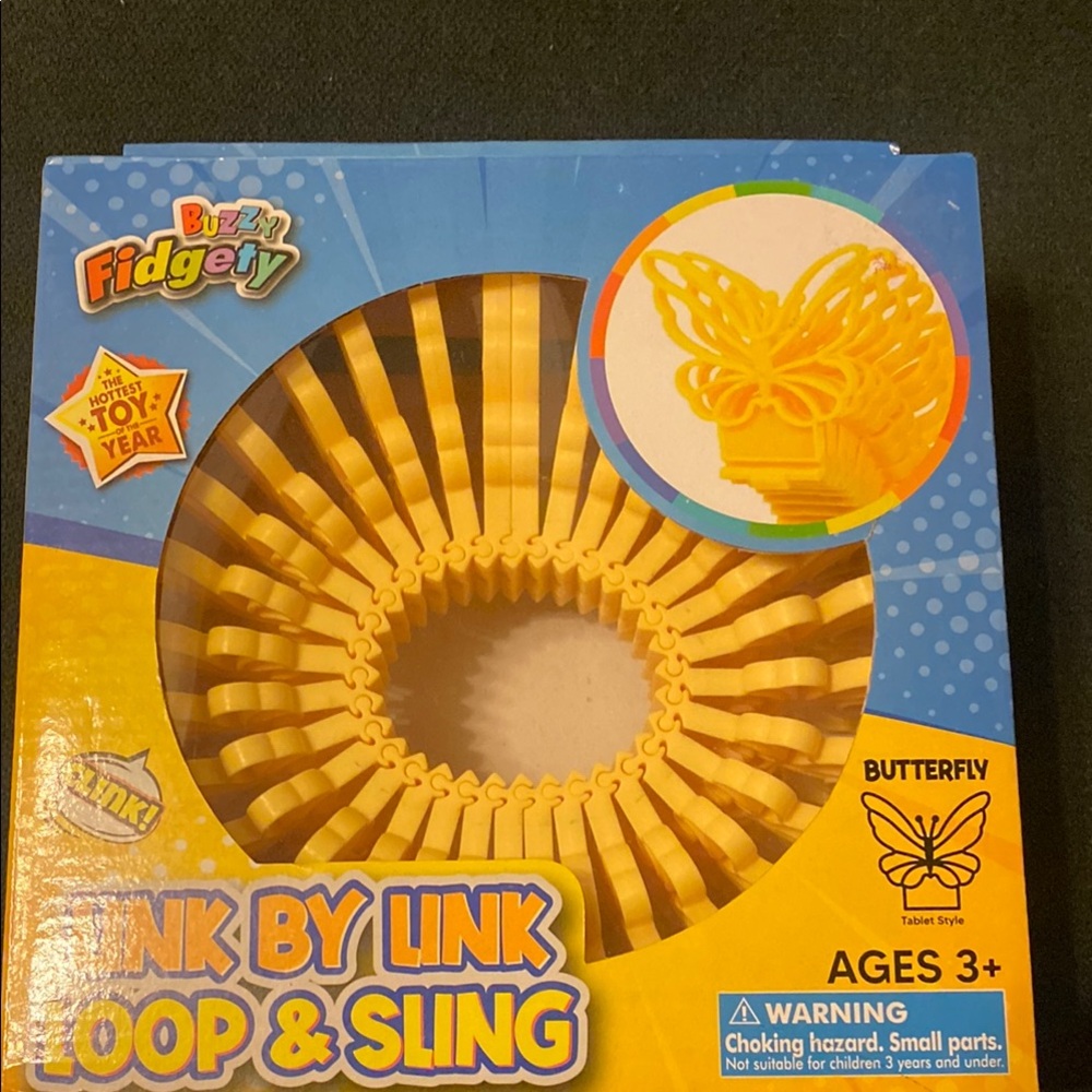 Buzzy Fidgety link by link loop and sling Yellow Butterfly Link Toy